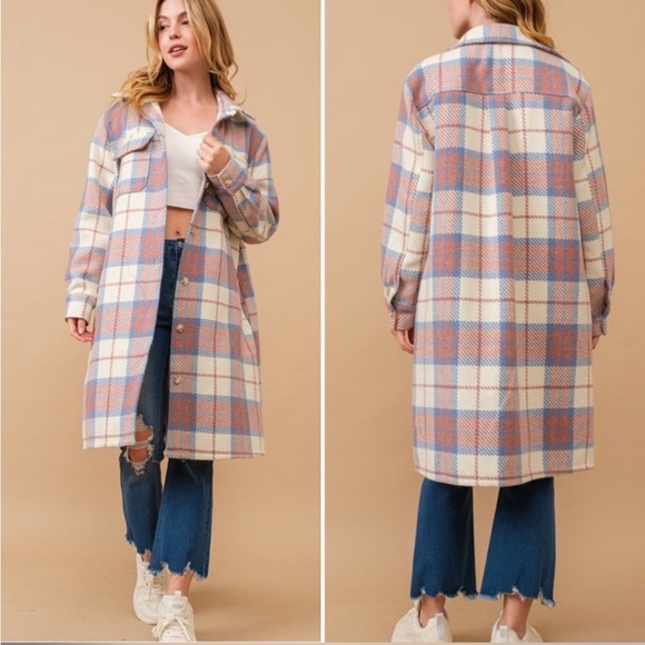 Jackets & Blazers - Plaid Duster Shacket - Boutique Brand